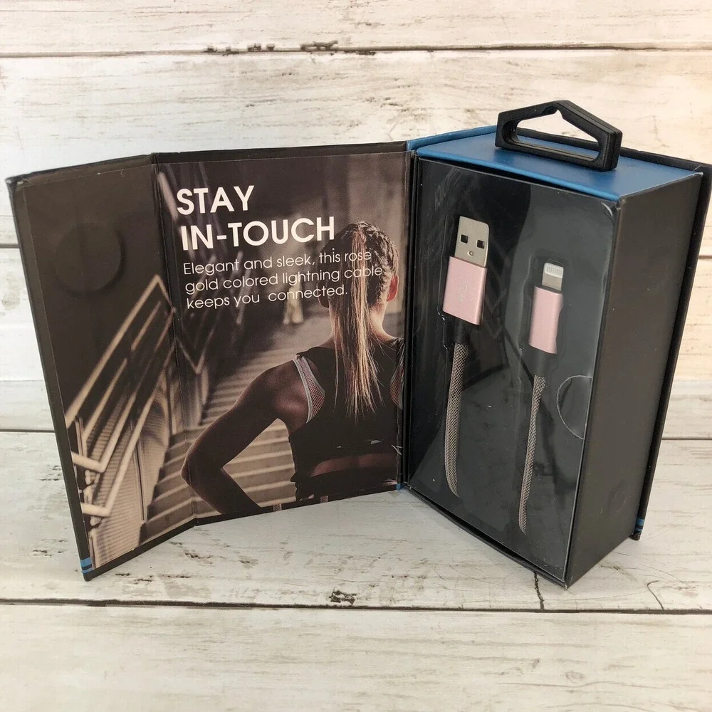 Brookstone 6ft Braided Lightning to USB Cable Rose Gold MFi Cert. iPhone iPad
